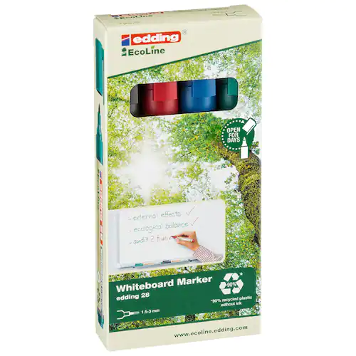 edding Whiteboardpenna, 28 EcoLine, 1,5–3 mm linjebredd, olika färger: Svart, blå, röd, grön