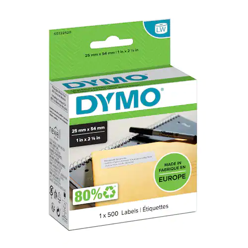 Dymo Returadressetiketter, S0722520, LW, stora, svart text på vit botten, 54 x 25 mm