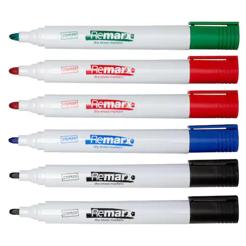 Staples Whiteboardpenna, Remarx™, icke-permanent bläck, 1-2mm, olika färger