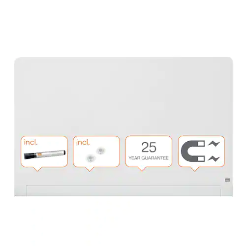 Nobo Whiteboard, Glastavla i widescreenformat, väggmonterad, med rundade hörn, magnetisk glasyta, 57'', klarvit