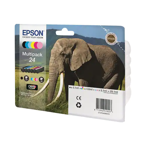 Epson Bläckpatron 24, elefant, svart, cyan, ljus cyan, magenta, ljus magenta, gul, flerpack