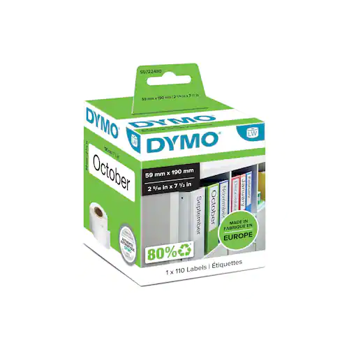 Dymo S0722480 LW, stora LAF-etiketter, svart text mot vit bakgrund 59 x 190 mm