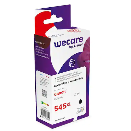 Wecare Återanvänd bläckpatron kompatibel med CANON PG-545XL, 8286B001, svart singelpack