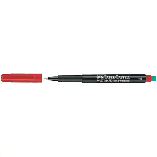Faber-Castell Permanent märkpenna, 1513 MULTIMARK, 0,6 mm, tunn spets, med radergummi, röd