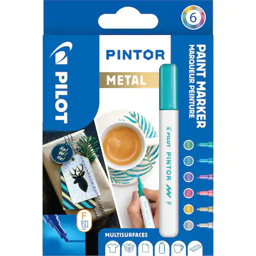 Pilot Märkpenna Pintor Fine spets, 1,0 mm, 6 Färger Metal Mix