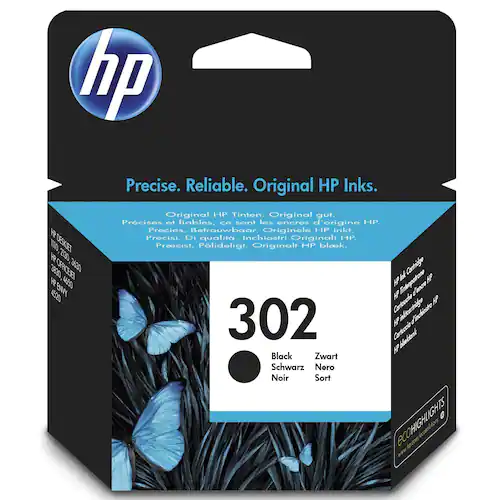 HP Bläckpatron, 302, svart, singelförpackning, F6U66AE