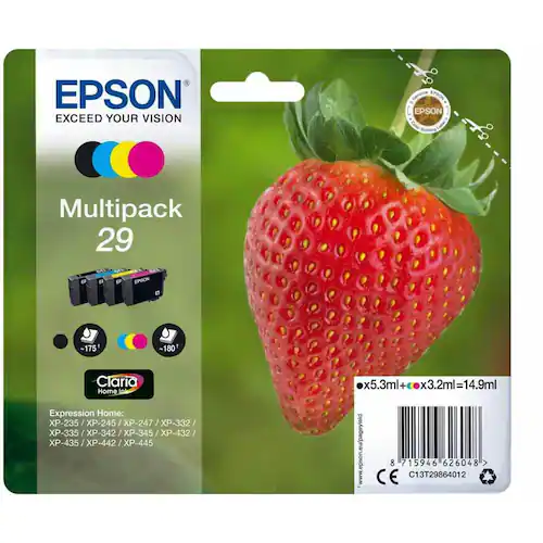 Epson Bläckpatron 29, C13T29864012, Strawberry, Claria Home-bläck, förpackning med 4
