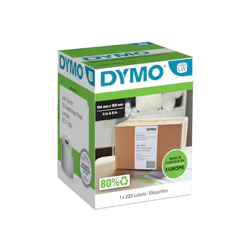 Dymo S0904980 LW, extra stora fraktetiketter, svart text mot vit bakgrund 159 x 104 mm