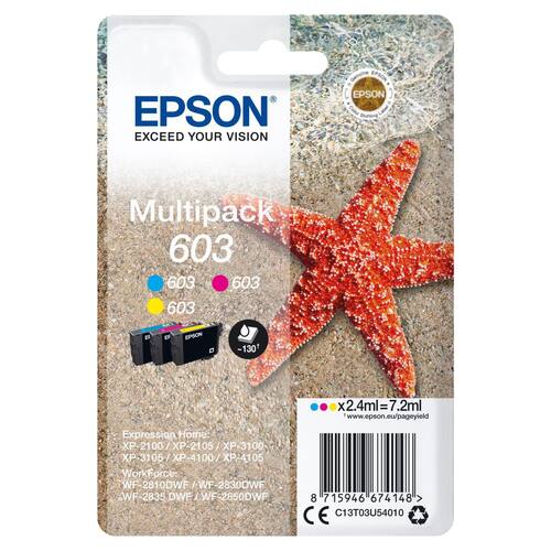 Epson Originalbläckpatron 603 C13T03U54010, multiförpackning med tre färger: cyan, gul, magenta