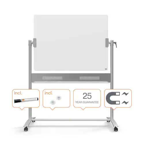 Nobo Whiteboard, Glastavla, mobil, magnetisk glasyta, dubbelsidig, 900 x 1 200 mm, klarvit