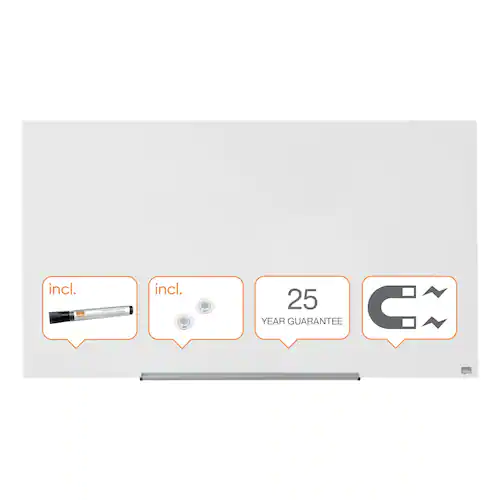 Nobo Whiteboard, Glastavla i widescreenformat, väggmonterad, magnetisk glasyta, 57'', klarvit