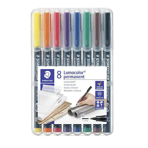 STAEDTLER Lumocolor Lumocolor® 317 permanent märkpenna, mediumspets, 1 mm linjebredd, olika färger, 8-pack