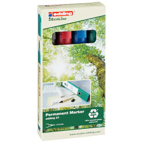 edding Märkpenna Permanent 21 EcoLine, 1,5–3 mm linjebredd, olika färger: Svart, blå, röd, grön