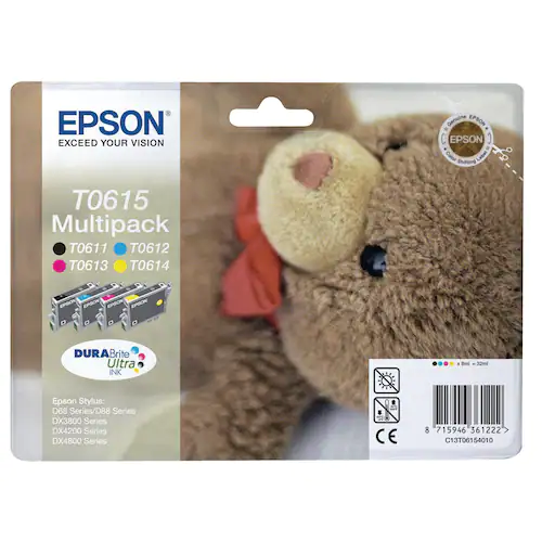 Epson Bläckpatron T0615 Teddybear (C13T06154010), cyan, magenta, gult och svart, multiförpackning, standardkapacitet
