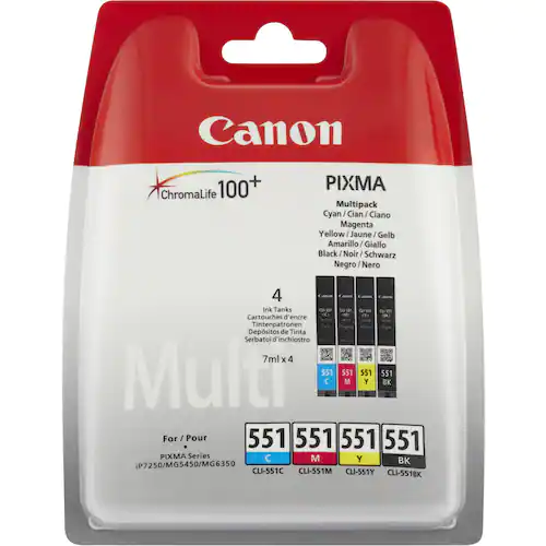 Canon Bläckpatron, PIXMA CLI-551, 6509B009, ChromaLife100+, svart, cyan, magenta, gul, multiförpackning
