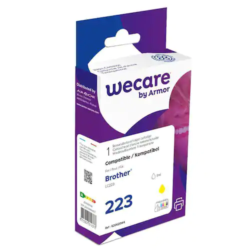 Wecare Återanvänd bläckpatron kompatibel med BROTHER LC223 Y, LC223 Y, gul singelpack
