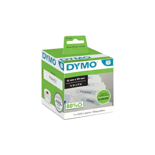 Dymo S0722460 LW hängmappsetiketter, svart text på vit bakgrund, 50 x 12 mm