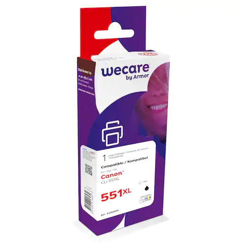 Wecare Bläckpatron, kompatibel med CANON CLi-551XL B, 6443B001, svart singelpack