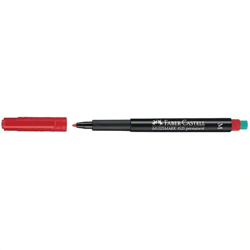 Faber-Castell Permanent märkpenna, 1525 MULTIMARK, 1 mm, mediumspets, med suddgummi, röd