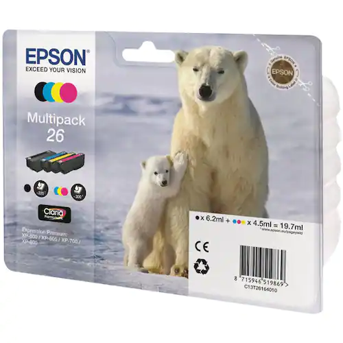 Epson Bläckpatron 26 svart, cyan, magenta, gul, multiförpackning