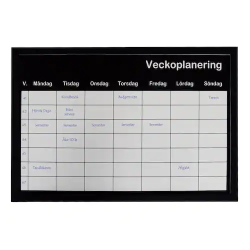 Veckoplaneringstavla, magnetisk, 600 x 400 mm, silver