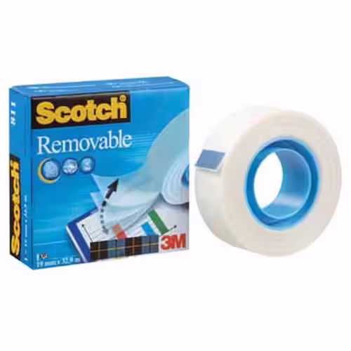 Scotch® Borttagbar osynlig kontorstejp, 19 mm x 32,9 m, genomskinlig
