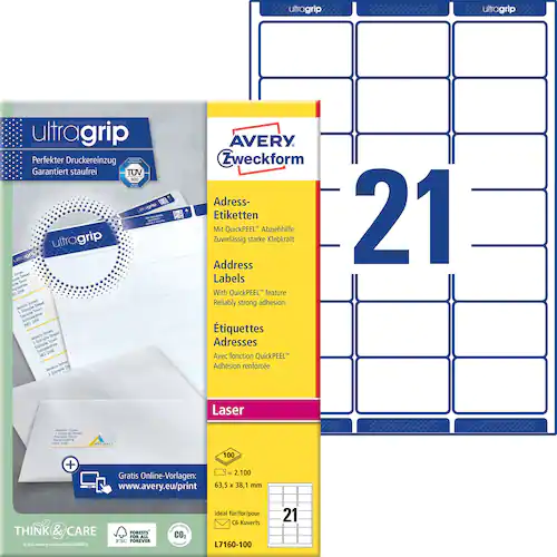 Avery Etikett UltaGrip 63,5x38,1 2100/FP