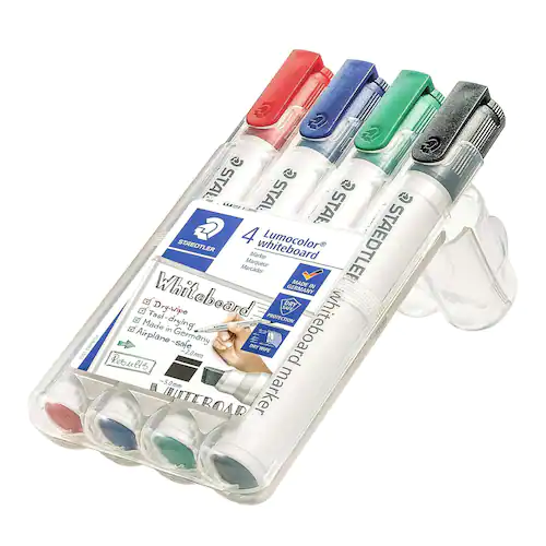 STAEDTLER Lumocolor Whiteboardpenna Lumocolor® snedskuren spets, 2-5 mm linjebredd, blandade färger: Svart, röd, blå, grön