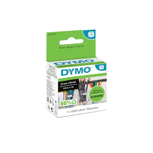 Dymo S0722530 LW universaletiketter, svart text på vit botten, 25 x 13 mm