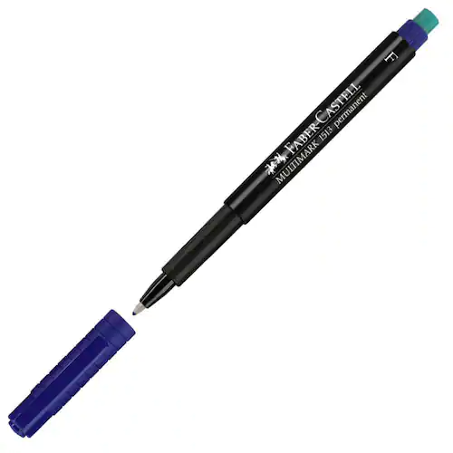 Faber-Castell Märkpenna Permanent MULTIMARK med integrerat suddgummi, linjebredd F 0,6 mm, blå
