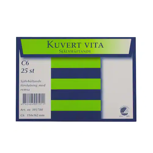 BONG Kuvert, C6, rak flik, avdragbar remsa, 114 x 162 mm, vit