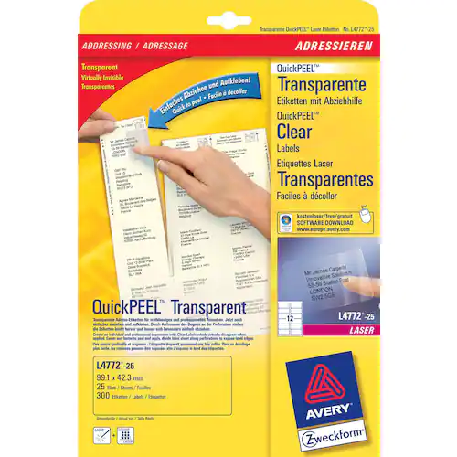 Avery Etikett transparent 99,1x42,3mm