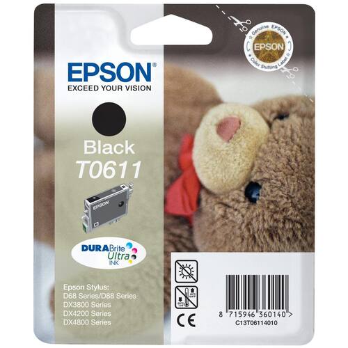 Epson Bläckpatron, T0611, C13T06114010, Teddy, DURABrite Ultra, svart, singelförpackning
