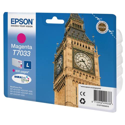 Epson Bläckpatron, T7033, C13T70334010, Big Ben, DURABrite Ultra, cyan, singelförpackning, hög kapacitet