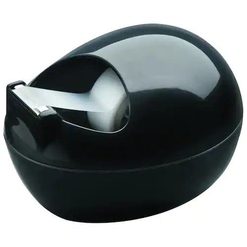 Scotch® Karim Rashid-designad skrivbordstejphållare, C36, stenformad, svart, + Magic™ osynlig kontorstejp, 1 rulle, 19 mm x 7,5 m, genomskinlig