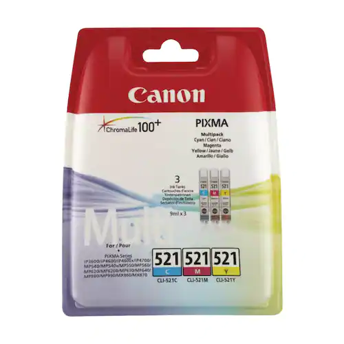 Canon Bläckpatron PIXMA CLI-521, 2934B010, ChromaLife100+-bläck cyan, magenta, gul, multiförpackning