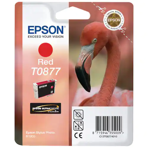 Epson Bläckpatron, Flamingo, T0877, Ultra Chrome HI Gloss 2, röd, singelförpackning, C13T08774010
