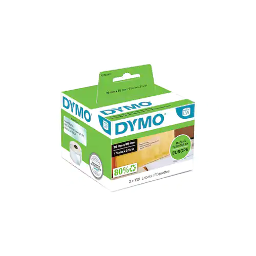 Dymo AS0722410 LW stora adressetiketter, svart text på transparent botten, 89 x 36 mm