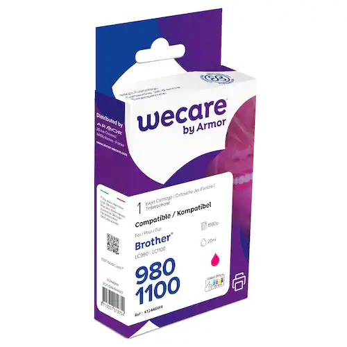 Wecare Bläckpatron, kompatibel med BROTHER LC980 M, LC1100 M, LC980M, magenta singelpack