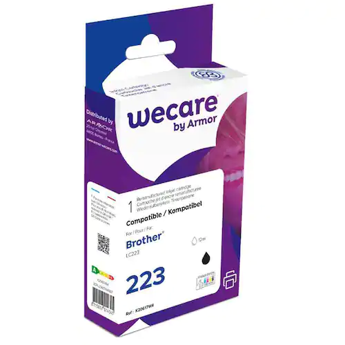 Wecare Återanvänd bläckpatron kompatibel med BROTHER LC223 B, LC223 B, svart singelpack