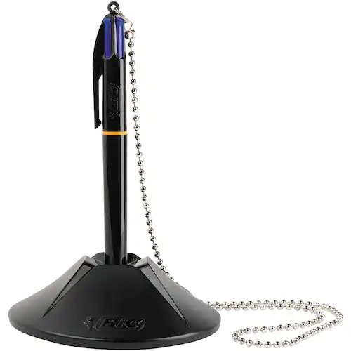 BIC® Kulpenna, 4 Colours™ Desk Pen, 4 blåa patroner, mediumspets, 1 mm, svart pennkropp