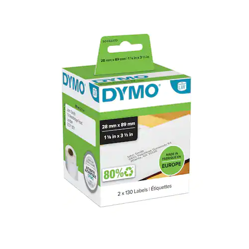 Dymo S0722370 LW adressetiketter, standard, svart text på vit botten, 89 x 28 mm