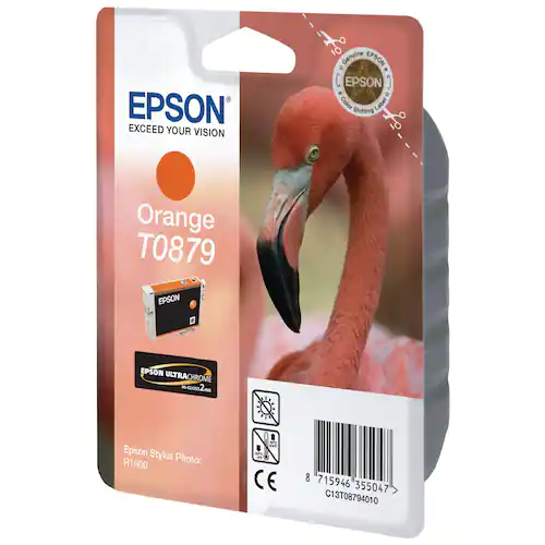 Epson Bläckpatron, Flamingo, T0879, Ultra Chrome HI Gloss 2, orange, singelförpackning, C13T08794010