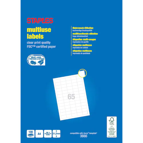 Staples Etikett 38,1x21,2mm kantig