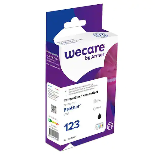 Wecare Återanvänd bläckpatron kompatibel med BROTHER LC123 B, LC123BK, svart singelpack