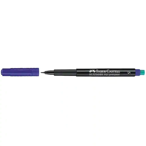 Faber-Castell Märkpenna Permanent MULTIMARK med integrerat suddgummi, linjebredd S 0,4 mm, blå