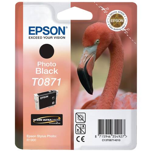 Epson Bläckpatron, Flamingo, T0871, Ultra Chrome HI Gloss 2, fotosvart, singelförpackning, C13T08714010