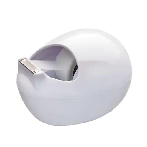 Scotch® Karim Rashid-designad skrivbordstejphållare, C36, stenformad, vit + Magic™-tejp, 19 mm x 7,5 m, genomskinlig