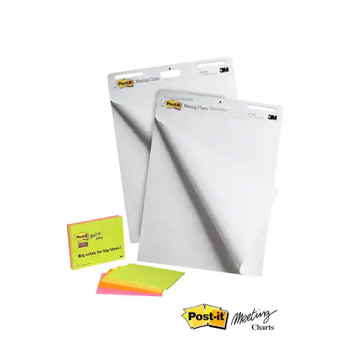 Post-it® Super Sticky-staffliblock, 635 mm x 762 mm, 30 ark, vanligt vitt papper, + 4 meeting notes på köpet