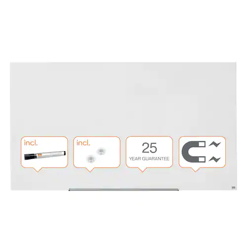 Nobo Whiteboard, Glastavla i widescreenformat, väggmonterad, magnetisk glasyta, 85'', klarvit